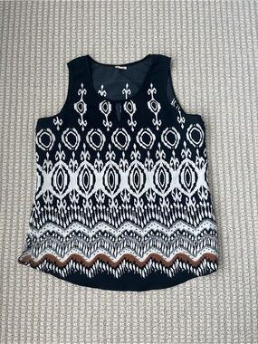 Antilia Femme Bohemian Geometric Printed Tank Top Keyhole Neck Size L